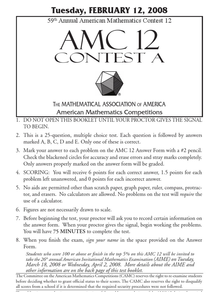 2008AMC12A | PDF | Teaching Mathematics | Science