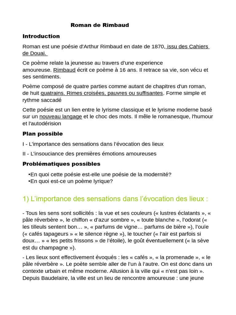 Analyse du Roman de Rimbaud | PDF | Arthur Rimbaud | Romans