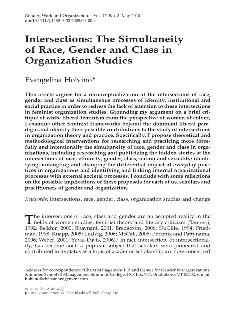 Gender Work Organization - 2010 - Holvino - Intersections The ...
