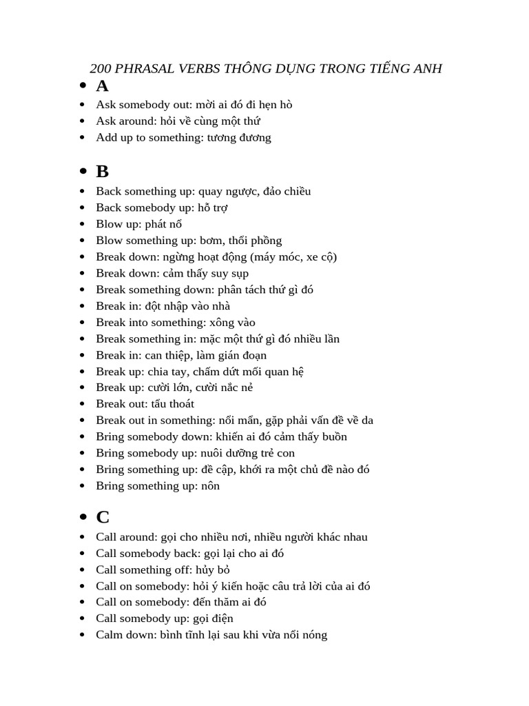 200 PHRASAL VERBS THÔNG DỤNG TRONG TIẾNG ANH | PDF