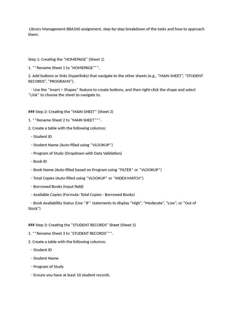 Bba100 Step by Step Instructions | PDF | Microsoft Excel | Computer Science