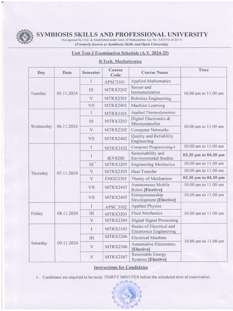 B.Tech Mechatronics Exam Schedule 2024 | PDF | Mechatronics | Engineering