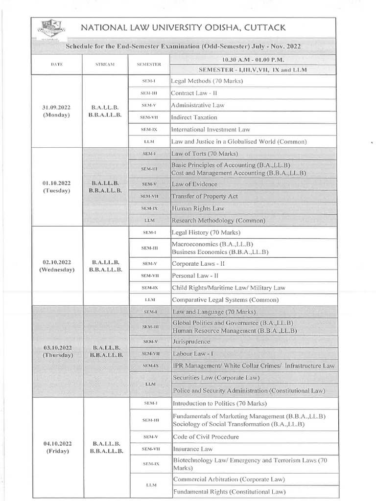 end-semester-schedule-pdf
