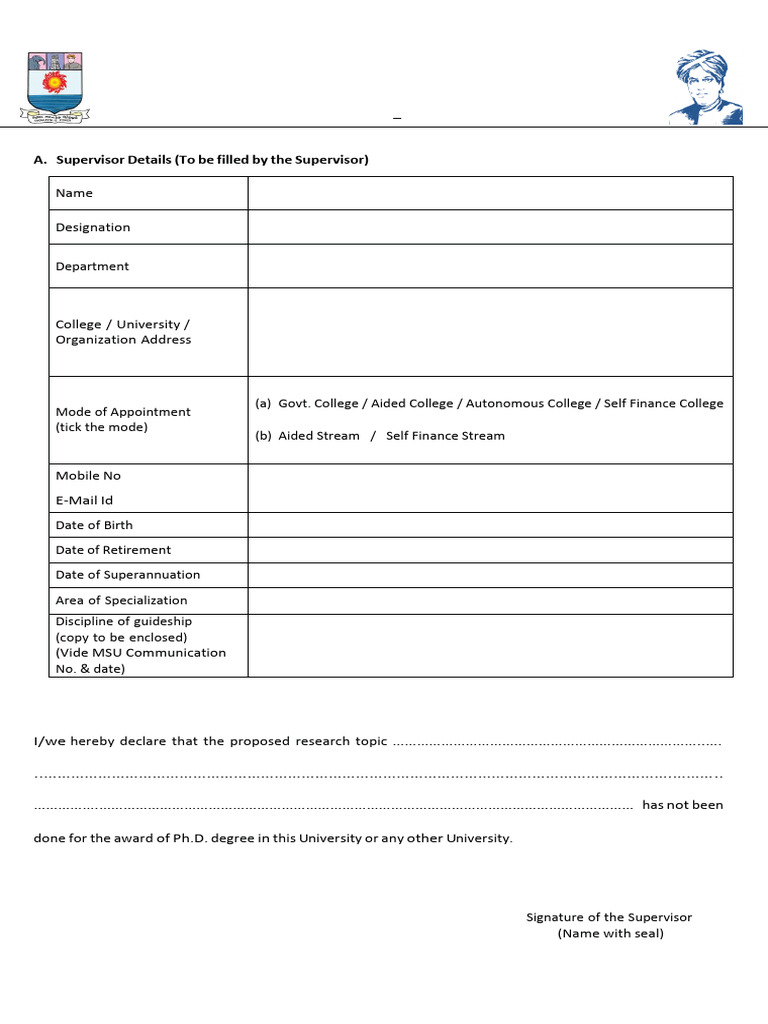 MSU PHD Registration Supporting Attested Form | PDF | Doctor Of Philosophy