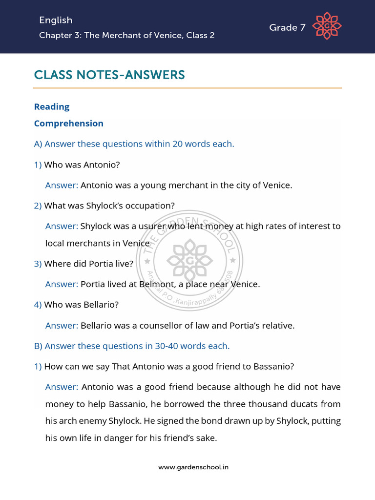 AK CN Grade+7 English Chapter+3 Class+2 | PDF | The Merchant Of Venice ...
