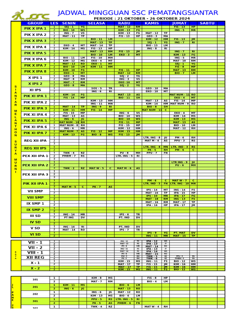 Jadwal Mingguan 21 Oktober 2024 Pdf