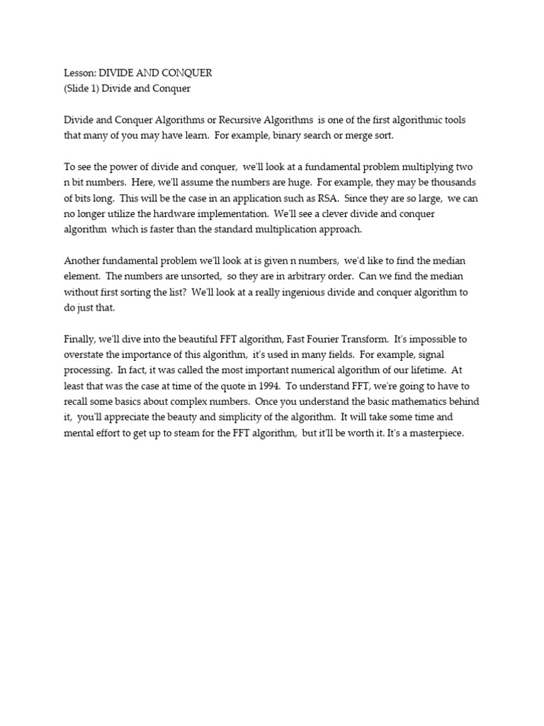 Divide and Conquer Algorithms Explained | PDF | Multiplication | Algorithms