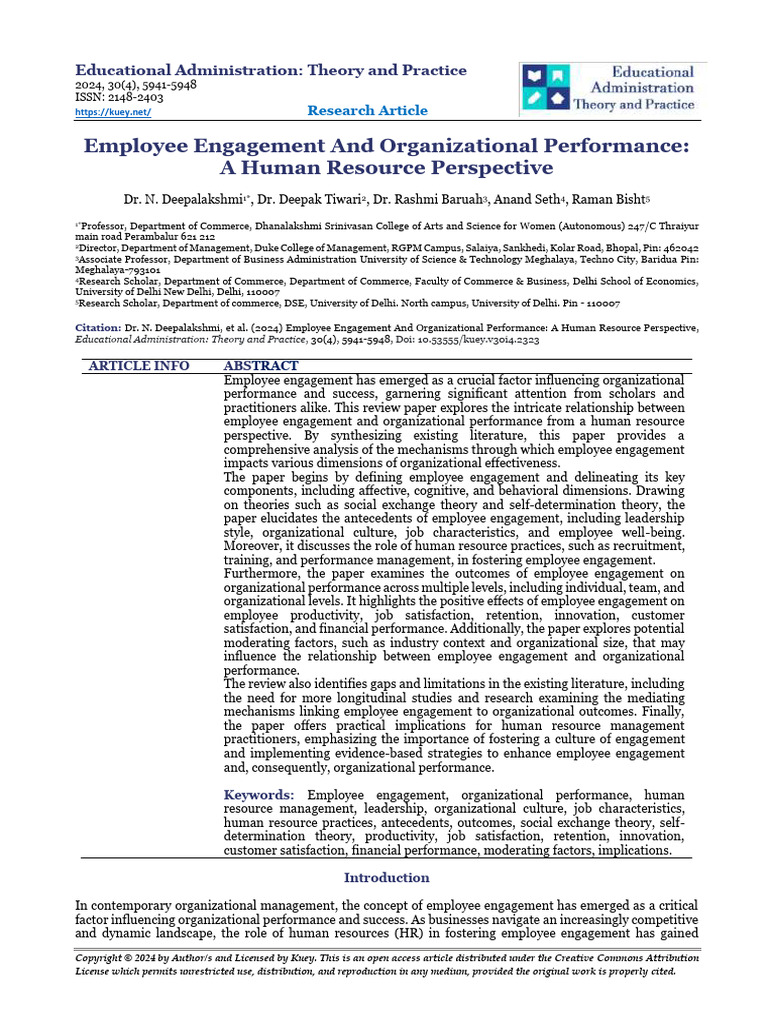 Employee Engagement and Organizational Performance | PDF | Employment ...