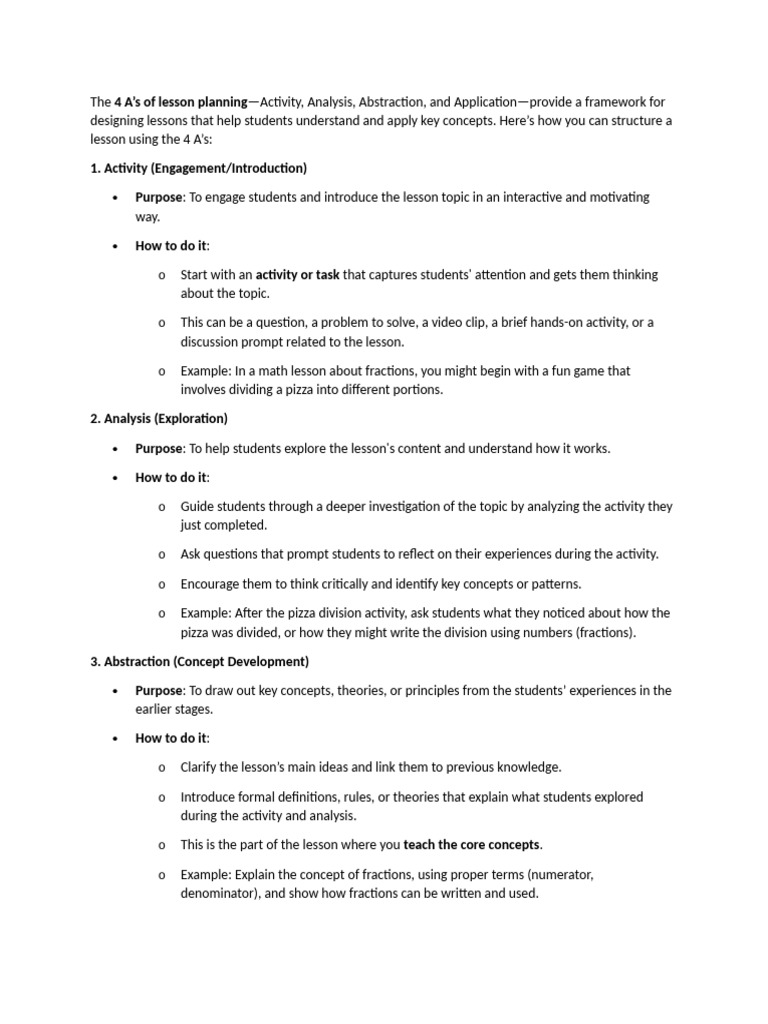 The 4 A's of Lesson Plan | PDF | Concept | Abstraction