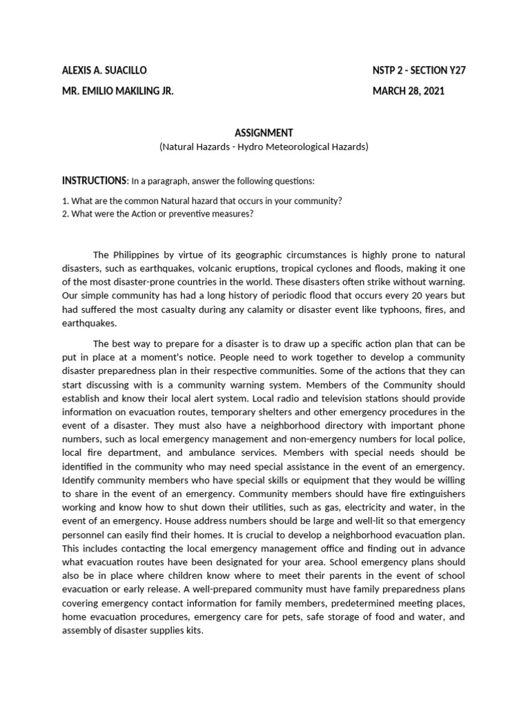 Assignment Natural Hazards Hydro Meteorological Hazards Pdf