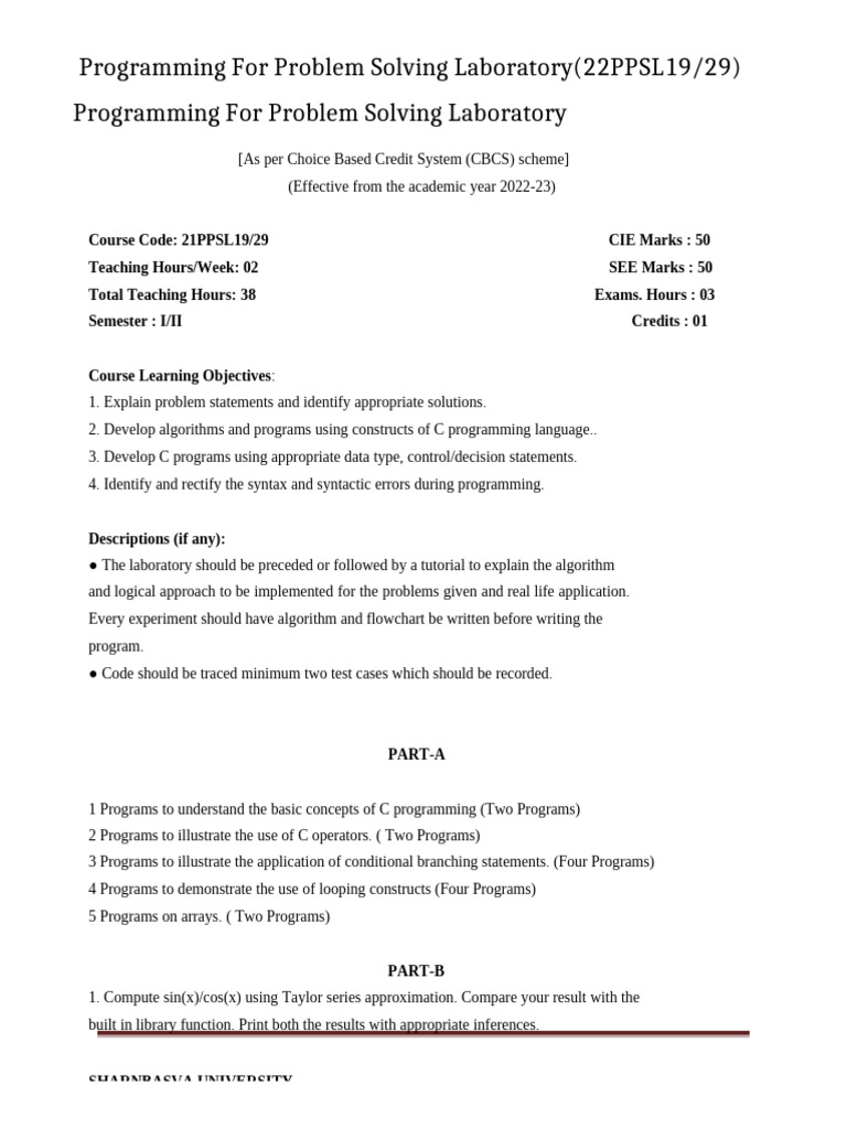Suk Pps Lab Manual 2024 | PDF | Algorithms | Computer Program
