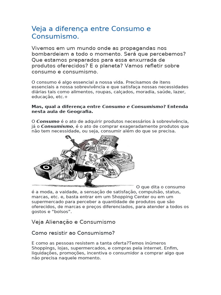 Veja A Diferença Entre Consumo e Consumismo | PDF | Consumismo ...