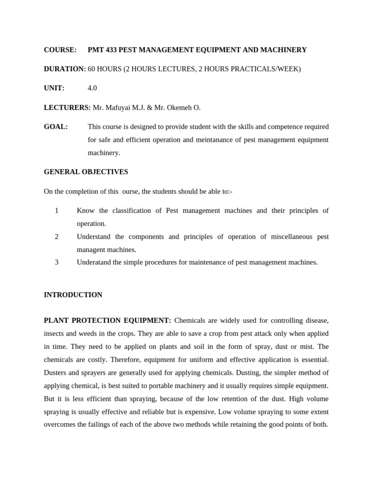 PMT 433 NEW NOTE For HND2 PMT-Pest MGT Equipment & Machinery | PDF ...