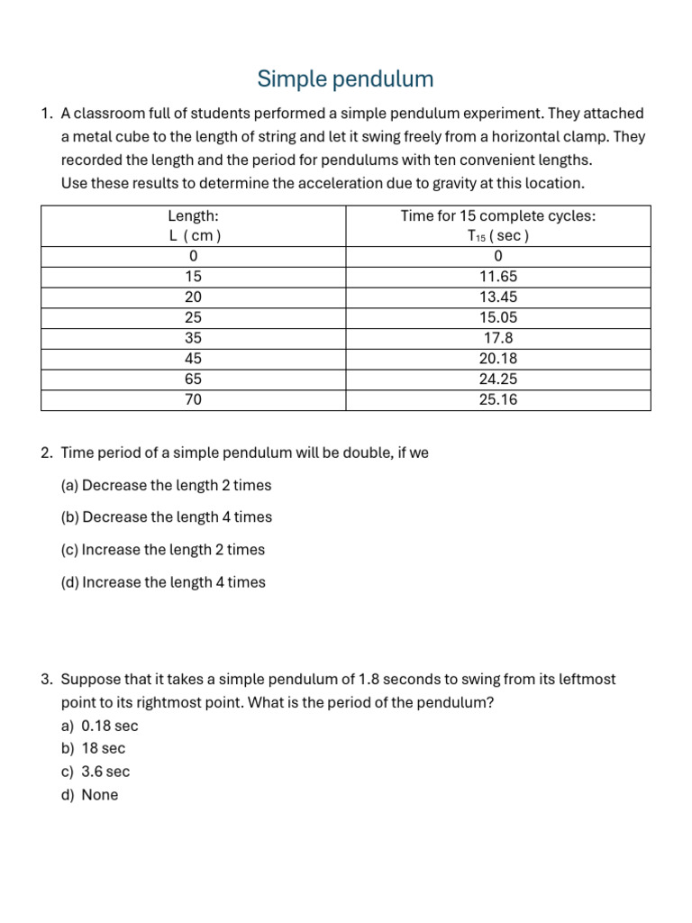 Simple Pendulum Experiment Analysis | PDF | Science & Mathematics