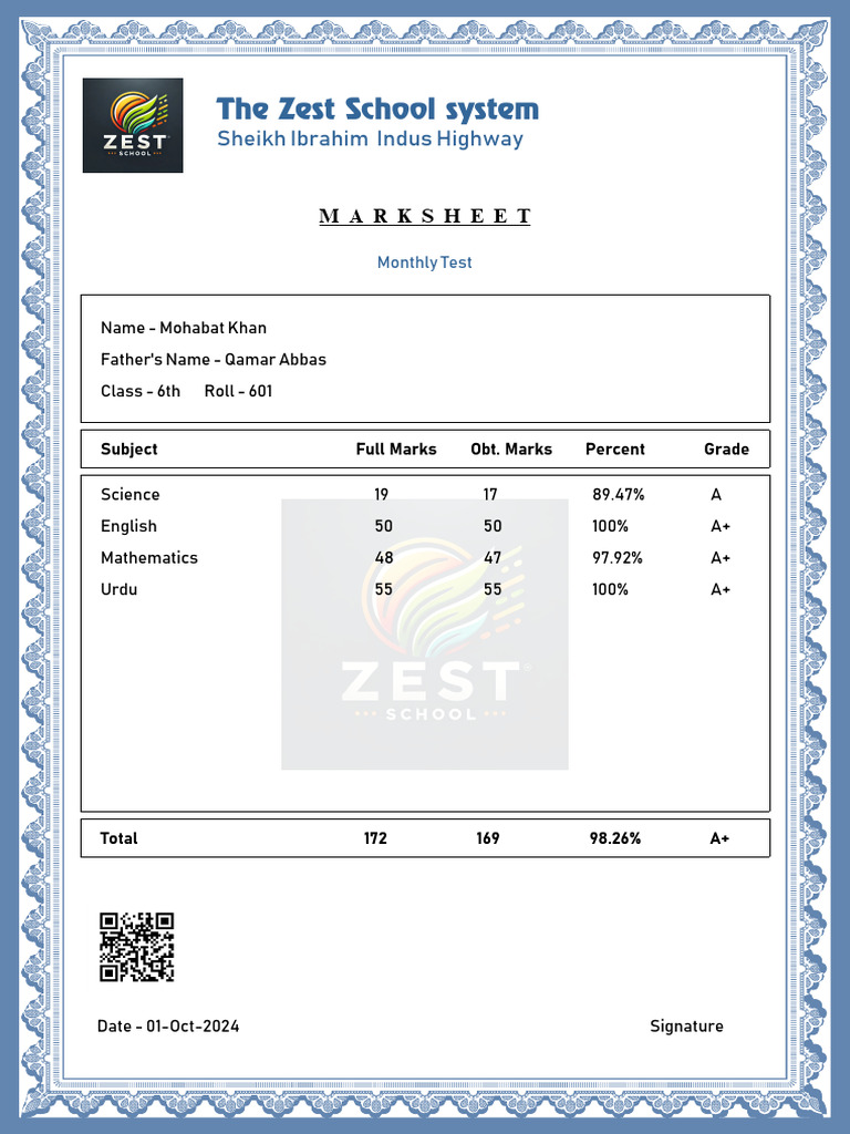 6th Grade Monthly Test Results | PDF