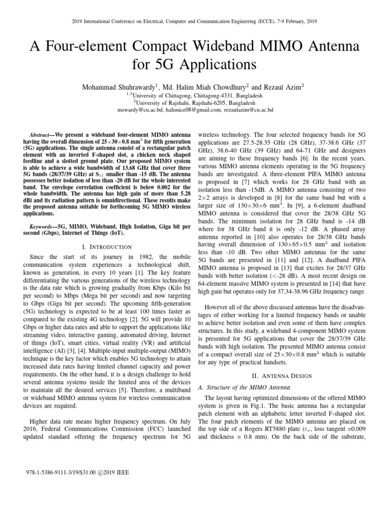 A Four-Element Compact Wideband MIMO Antenna For 5G Applications | PDF ...