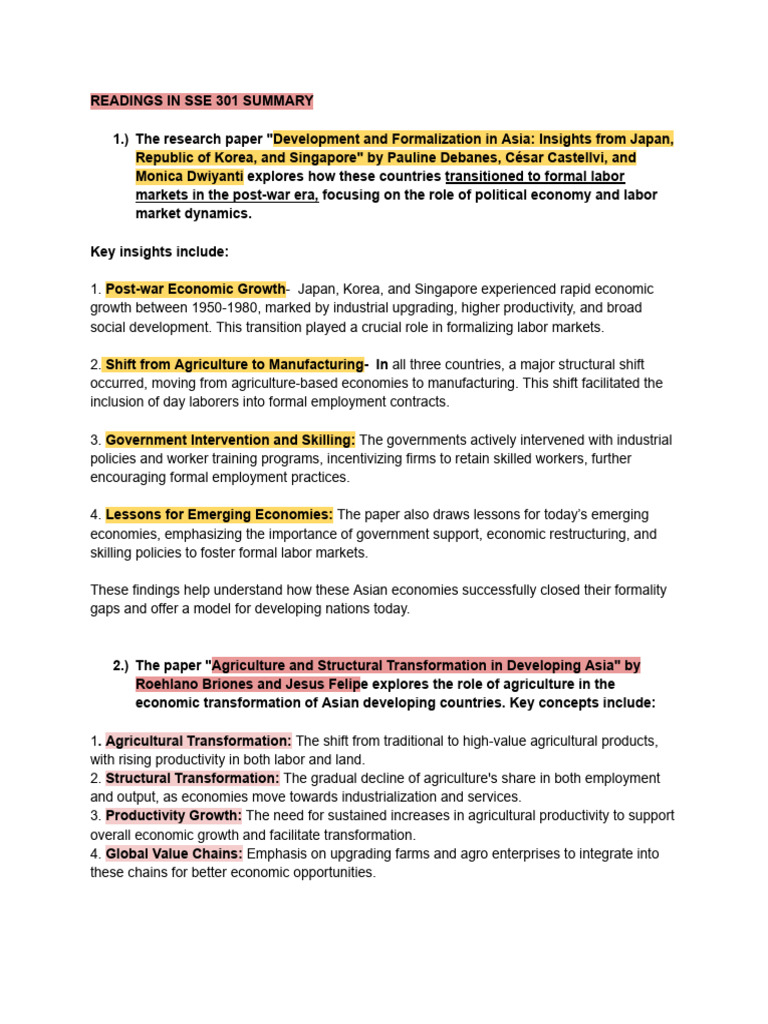 Readings in Sse 301 Summary | PDF | Economic Growth | Poverty