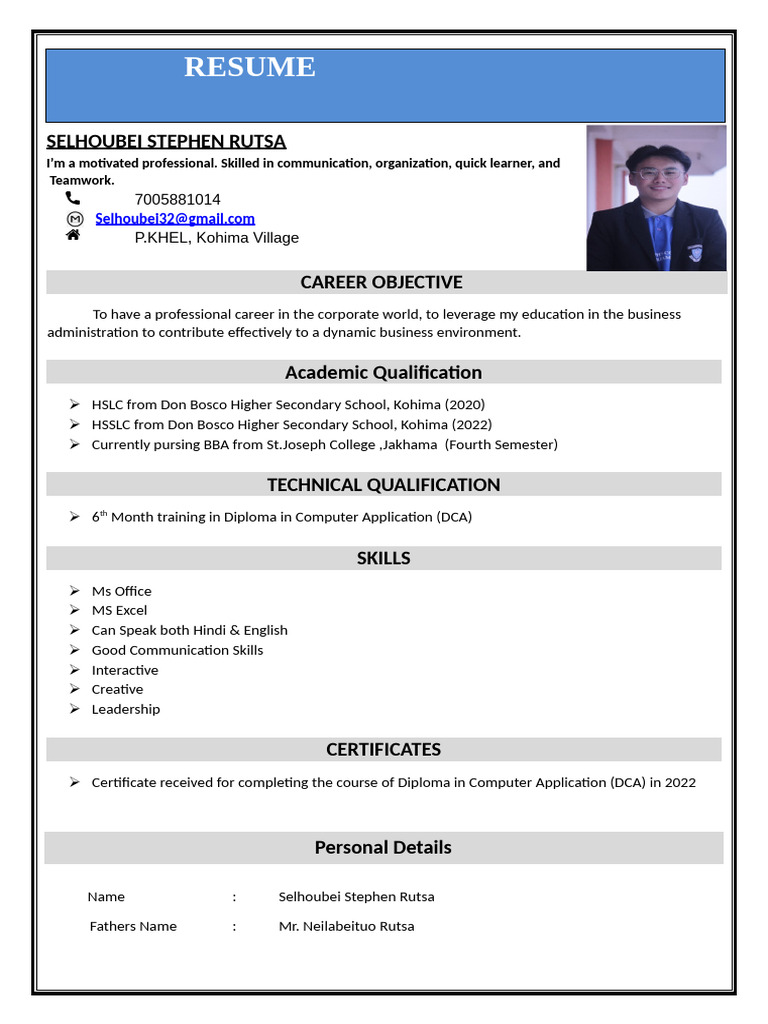 Resume of Selhoubei Stephen Rutsa | PDF