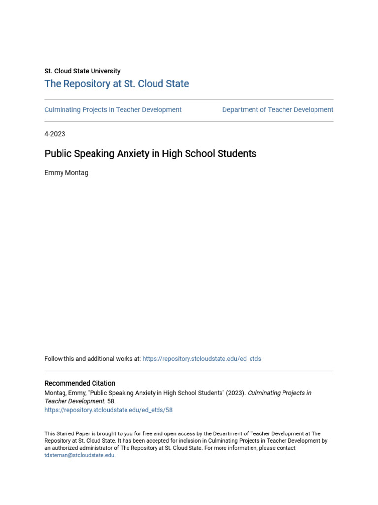 Public Speaking Anxiety in High School Students | PDF | Anxiety | Emotions