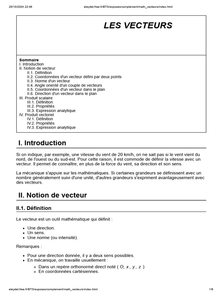 Vecteurs : Produits scalaire et vectoriel | PDF | Coordonnées ...