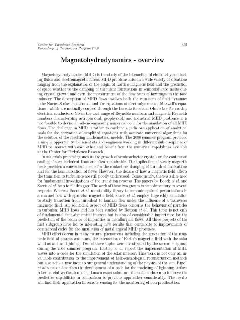 MHD Overview | PDF | Magnetohydrodynamics | Fluid Dynamics