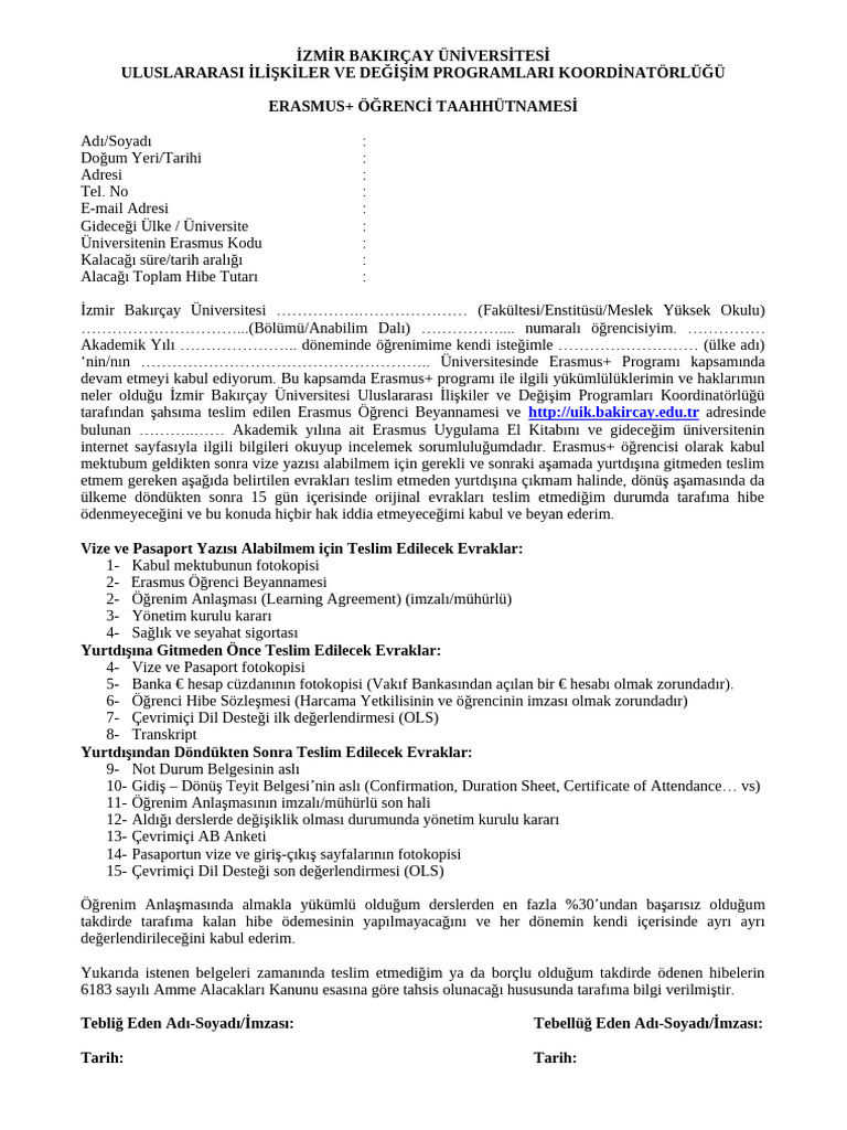 Erasmus ogrenci taahhutnamesi ba pdf