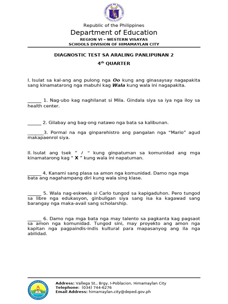 Q4 Ap 2 Diagnostic Test | PDF