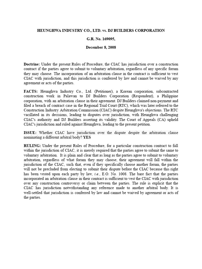 CIAC Jurisdiction in Construction Disputes | PDF | Arbitration ...