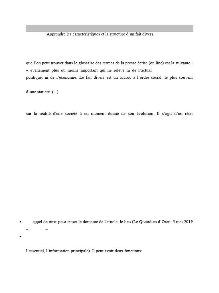 Rédiger un Fait Divers : Guide Pratique | PDF | Phrase | Linguistique