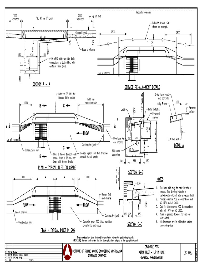 DS 063 Drainage Pits Kerb Inlet Lip in Line General Arrangement | PDF