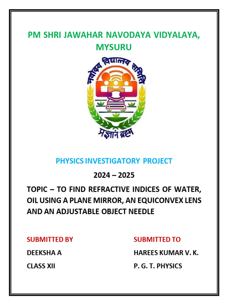 Refractive Indices of Water and Oil | PDF | Refractive Index | Mirror