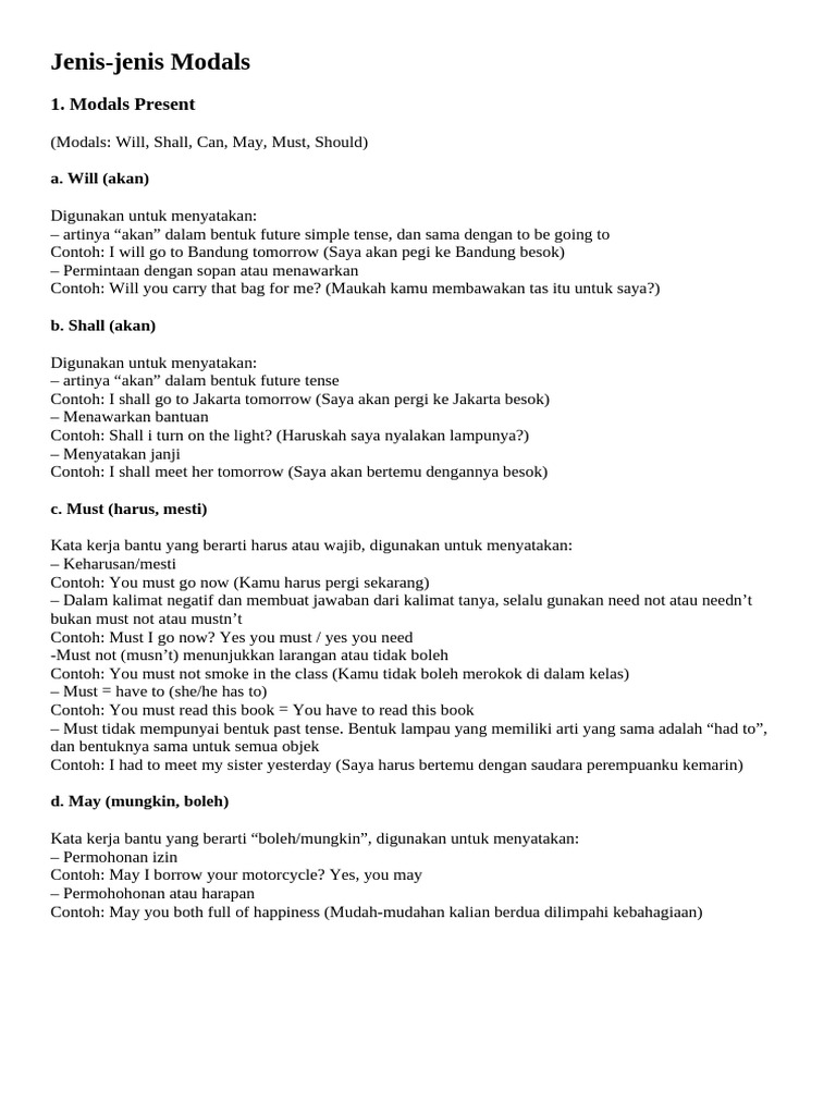 Materi Modals Dalam Bahasa Inggris Pdf