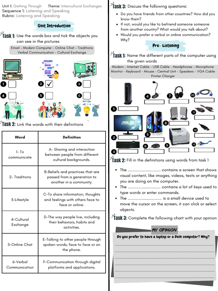 1.listening and Speaking Worksheet | PDF | Communication | Computer ...