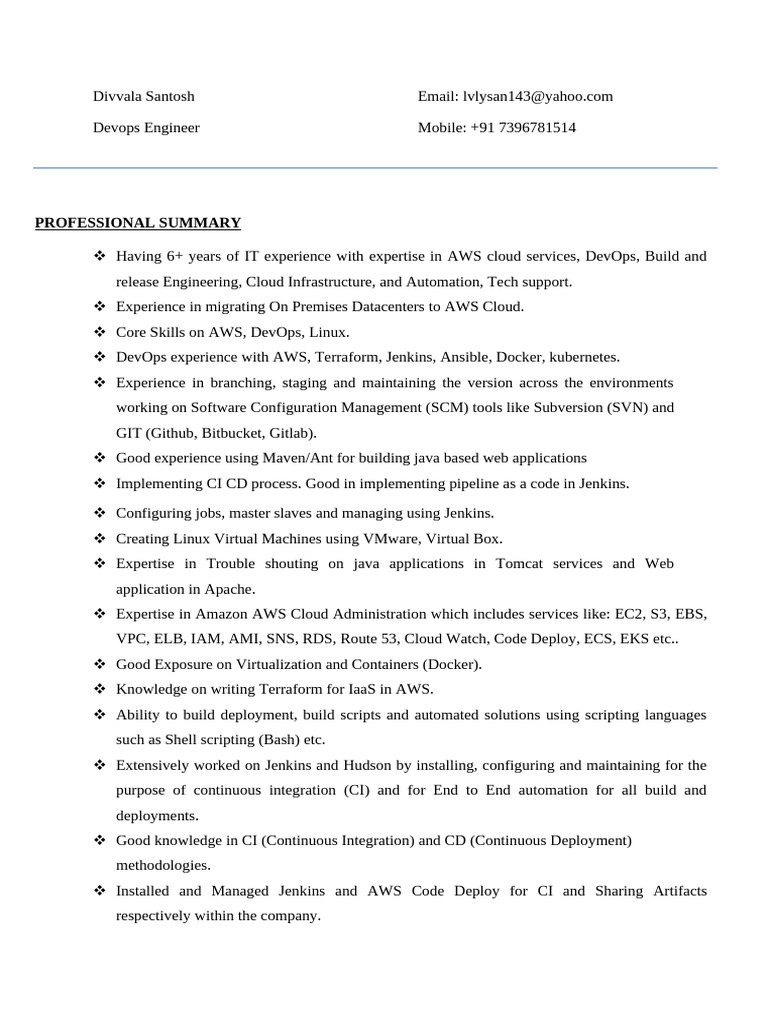 DevOps Engineer Resume - AWS & CI/CD Expert | PDF | Cloud Computing ...