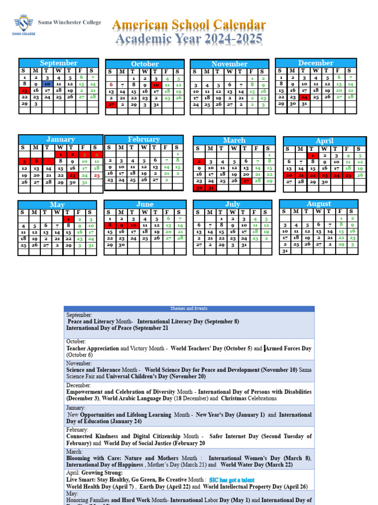 Academic Year 2024-2025 Calendar | PDF