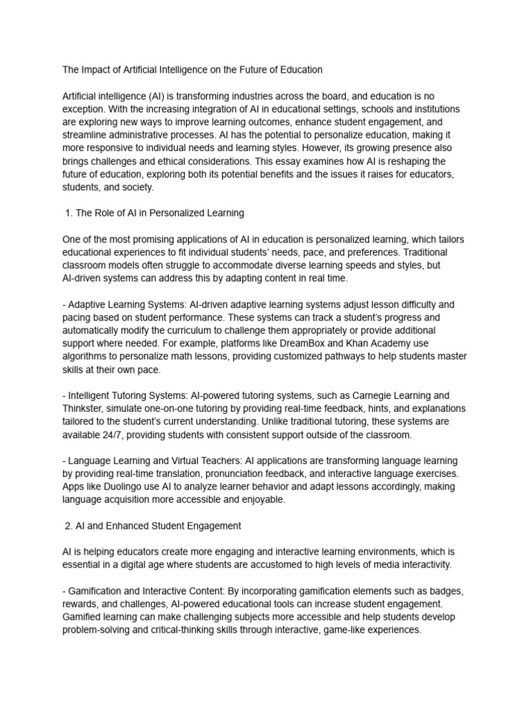 The Impact of Artificial Intelligence On The Future of Education | PDF ...