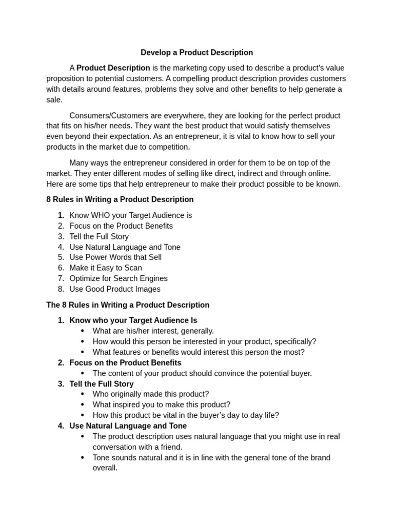 Crafting Effective Product Descriptions | PDF | Target Audience | Human ...