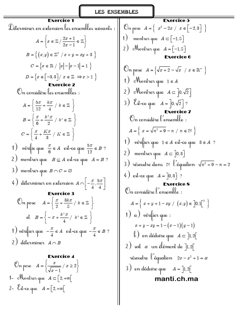 Exercices sur les ensembles mathématiques | PDF | Algèbre ...