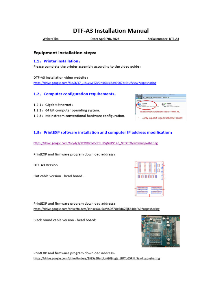 DTF-A3 Printer Installation Guide | PDF | System Software | Computer ...