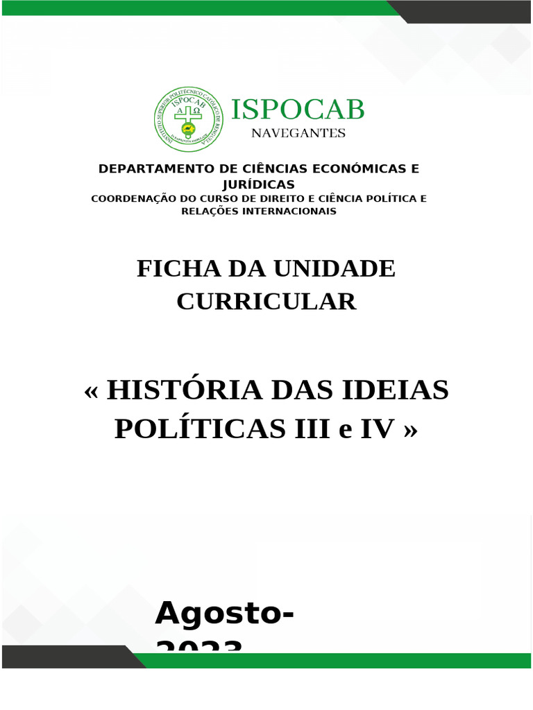 Ficha Da Unidade Curricular de H. I. Política | PDF | Relações ...