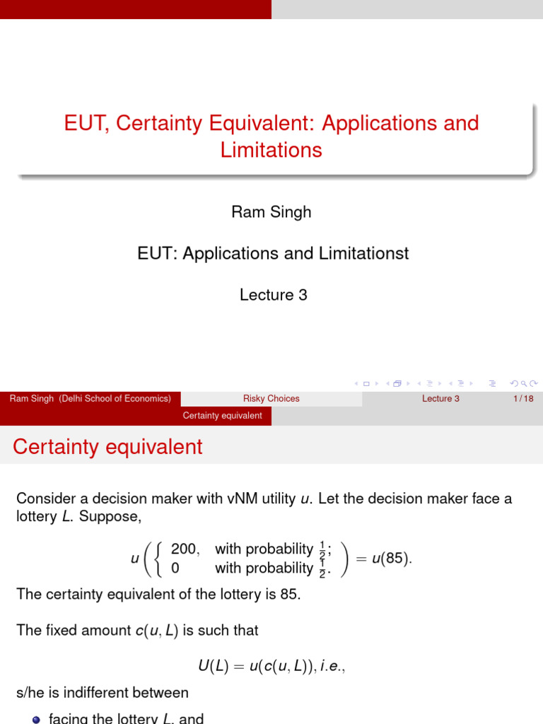 EUT: Certainty Equivalent Insights | PDF | Utility | Risk Premium