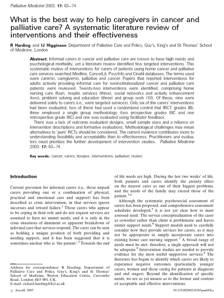 Effective Interventions for Cancer Caregivers | PDF | Palliative Care ...
