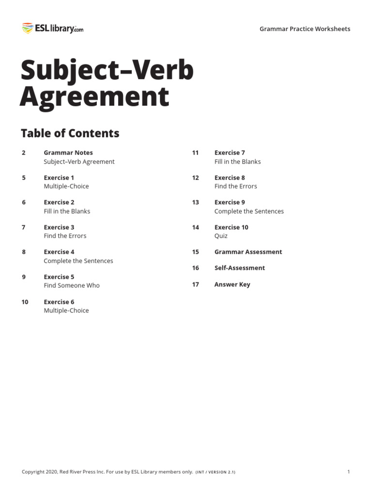 88 - Subject Verb Agreement 2 - US | PDF | Grammatical Number | Subject ...