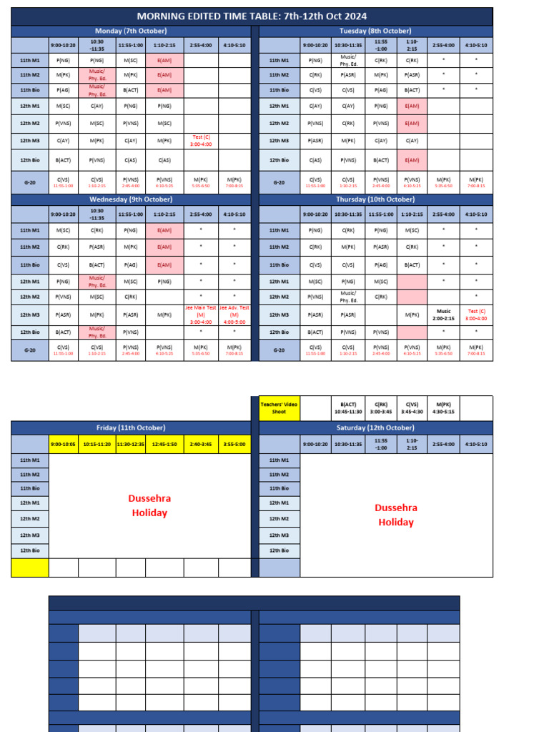 Timetable 7 Oct 12 Oct Pdf Science Mathematics