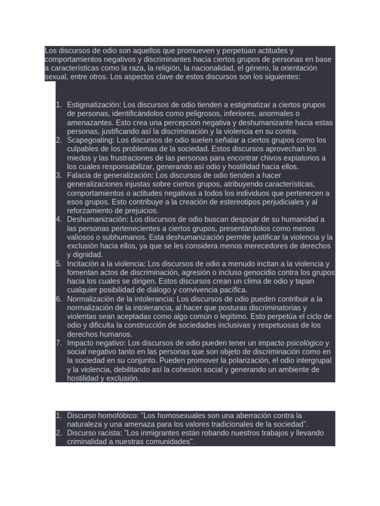 Los discursos de odio son aquellos que promueven y perpetúan actitudes ...