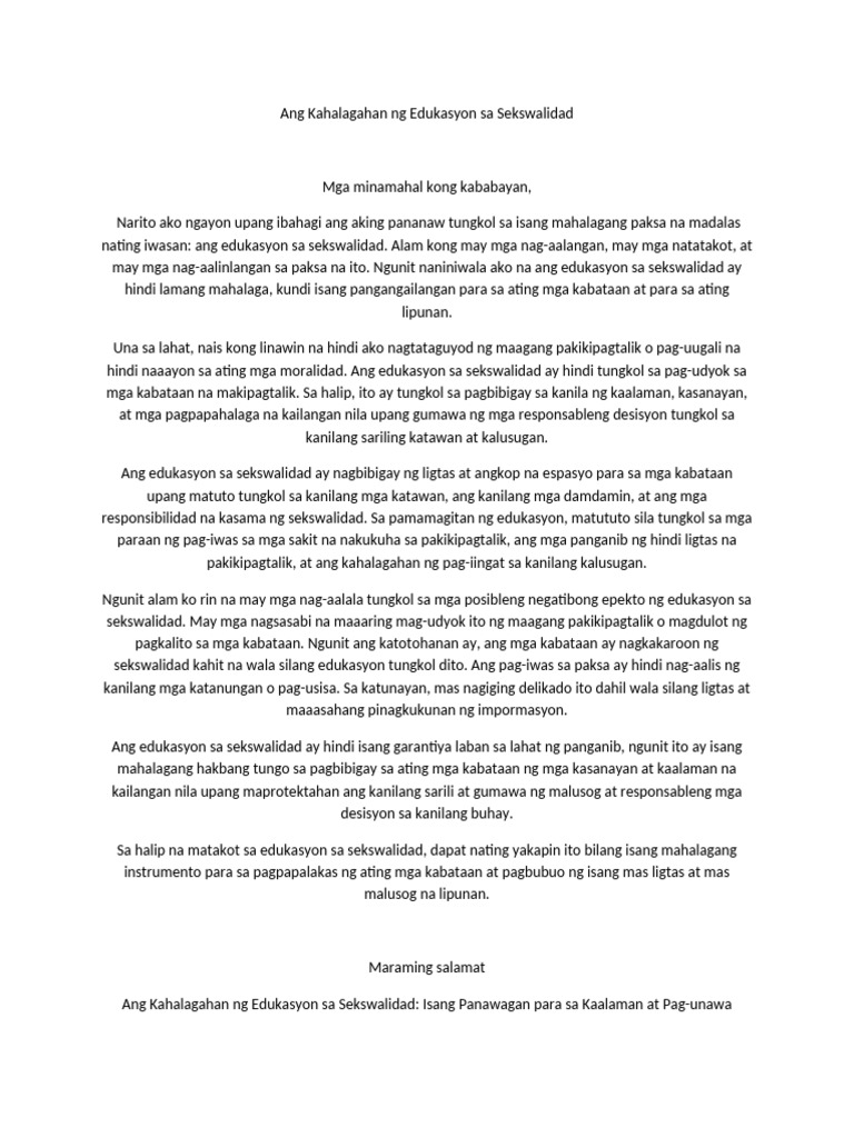 Oratorical Speech About Sexual Education | PDF