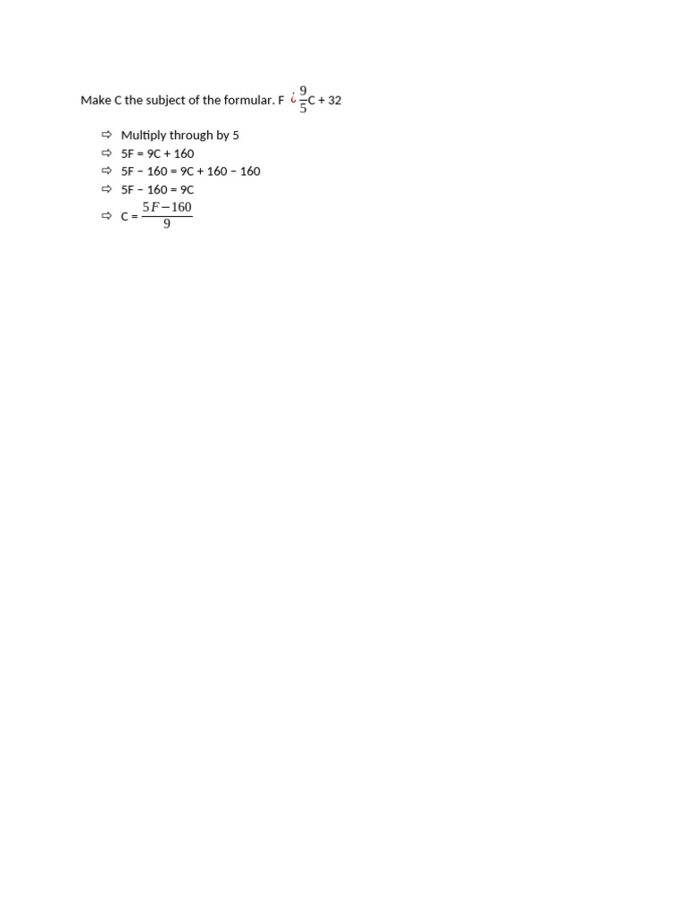 Make C The Subject of The Formular | PDF