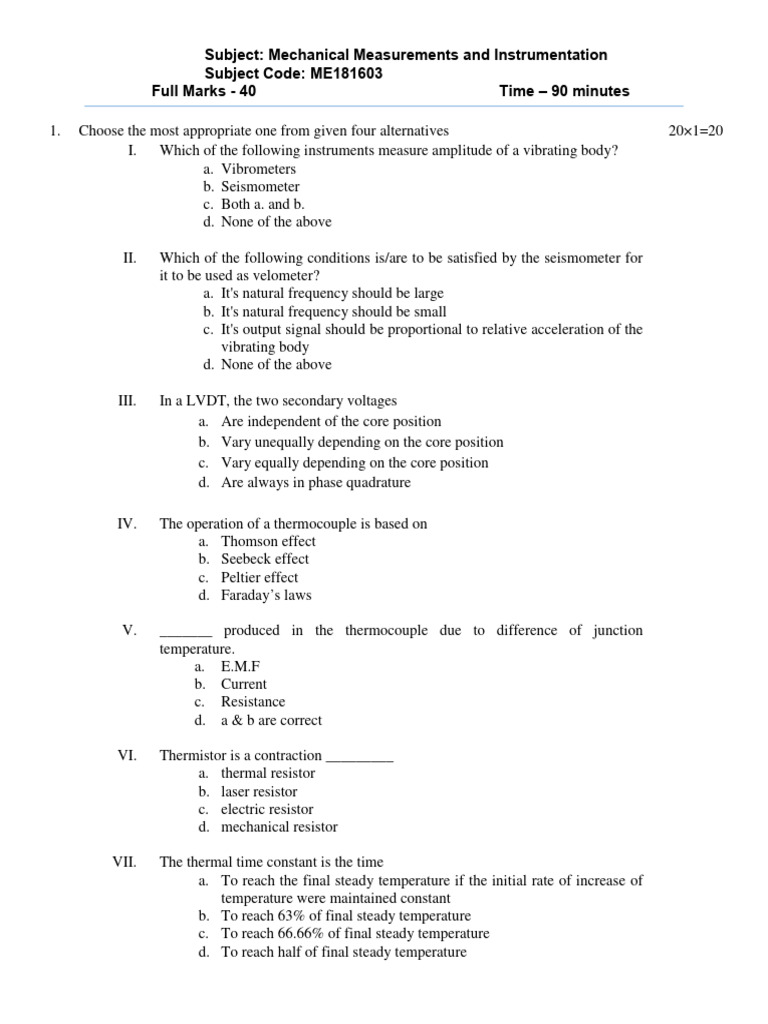 Question Paper For CT-I - 12-05-2022 | PDF | Physical Quantities ...