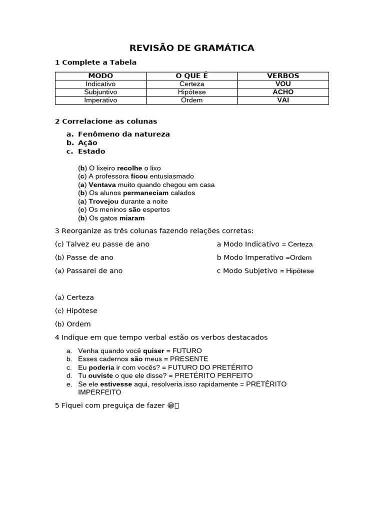 Verbos: Ação, Estado e Fenômenos | PDF