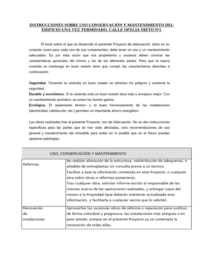 Mantenimiento y Uso del Edificio en Madrid | PDF | Hogar, jardinería y ...